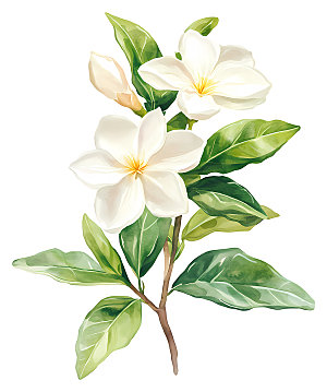 白色栀子花与叶子