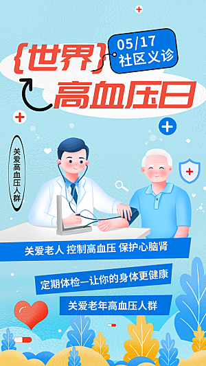 世界高血压日心脏健康体检科普海报