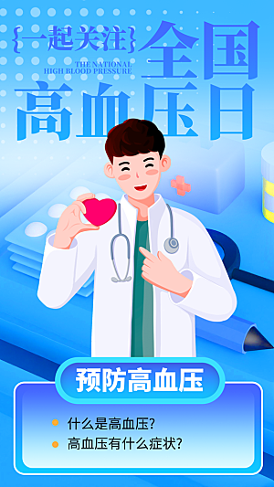 世界高血压日心脏健康体检科普海报
