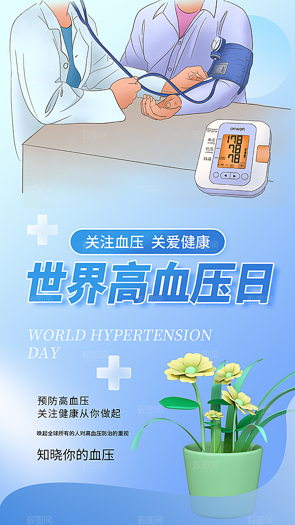 世界高血压日心脏健康体检科普海报
