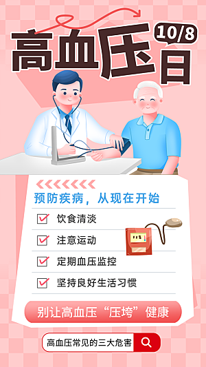 世界高血压日心脏健康体检科普海报