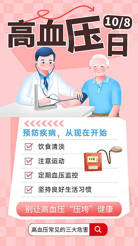 世界高血压日心脏健康体检科普海报