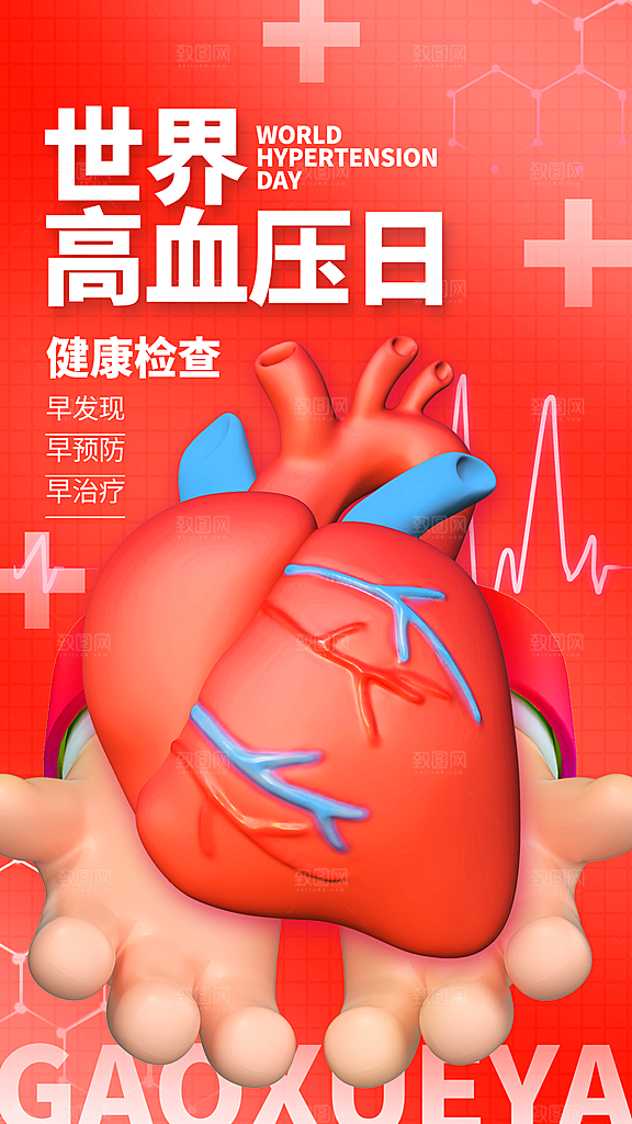 世界高血压日心脏健康体检科普海报