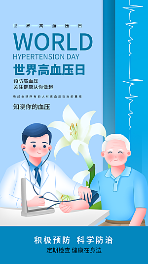 世界高血压日心脏健康体检科普海报