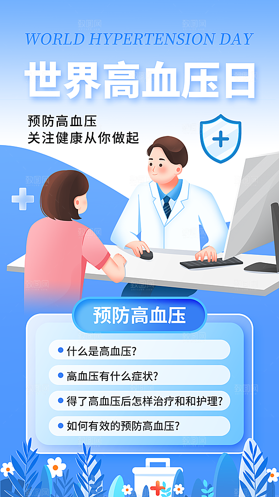 世界高血压日心脏健康体检科普海报