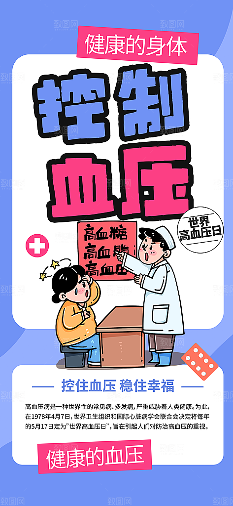 世界高血压日心脏健康体检科普海报