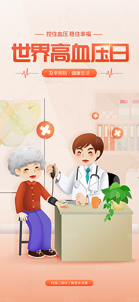 世界高血压日心脏健康体检科普海报
