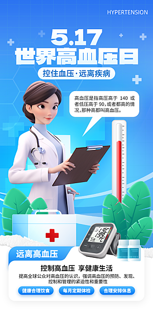 世界高血压日心脏健康体检科普海报