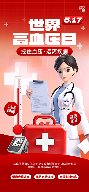 世界高血压日心脏健康体检科普海报