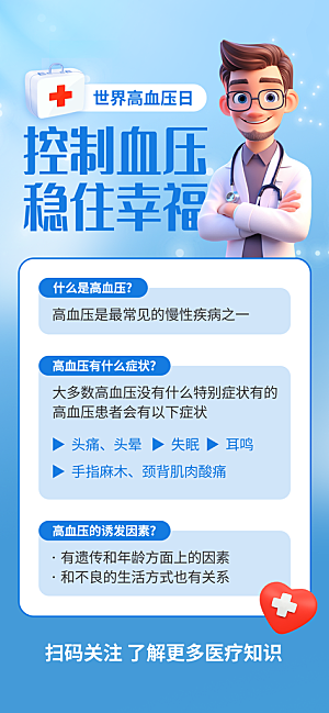 世界高血压日心脏健康体检科普海报