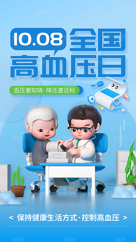 世界高血压日心脏健康体检科普海报