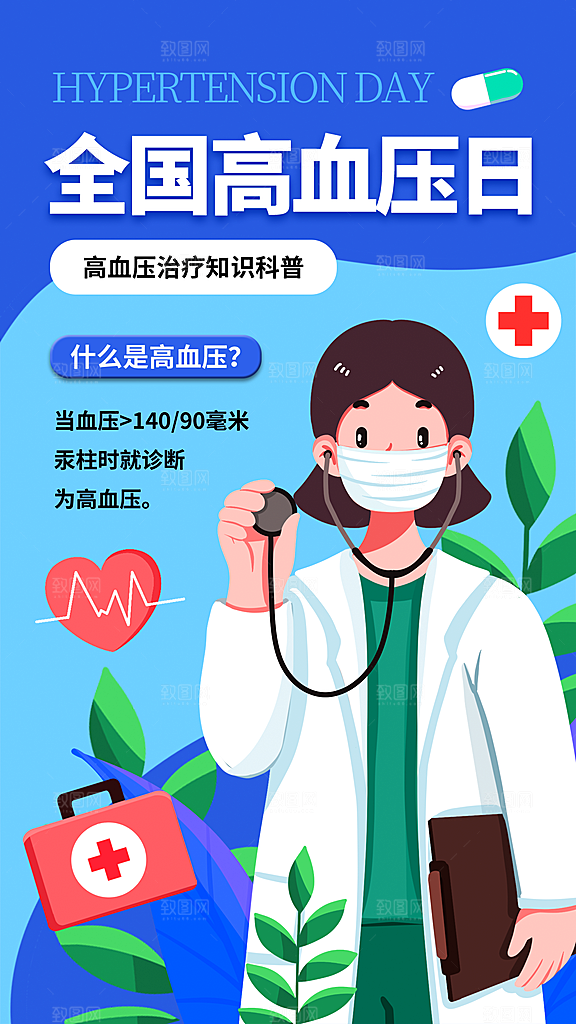 世界高血压日心脏健康体检科普海报