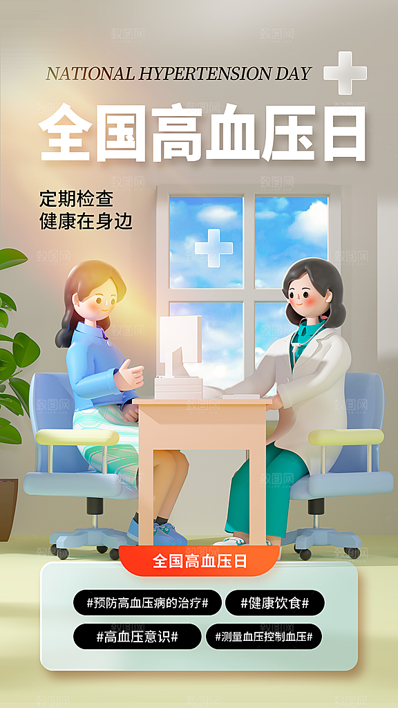 世界高血压日心脏健康体检科普海报