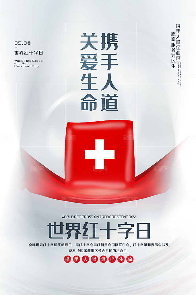 世界红十字日爱心医疗公益志愿者服务海报