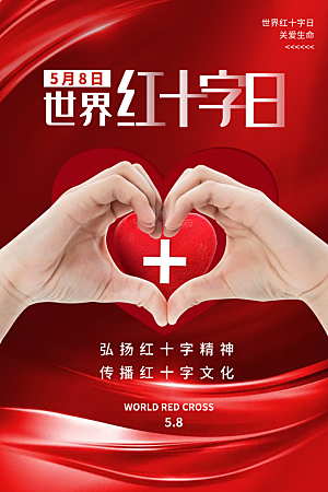世界红十字日爱心医疗公益志愿者服务海报
