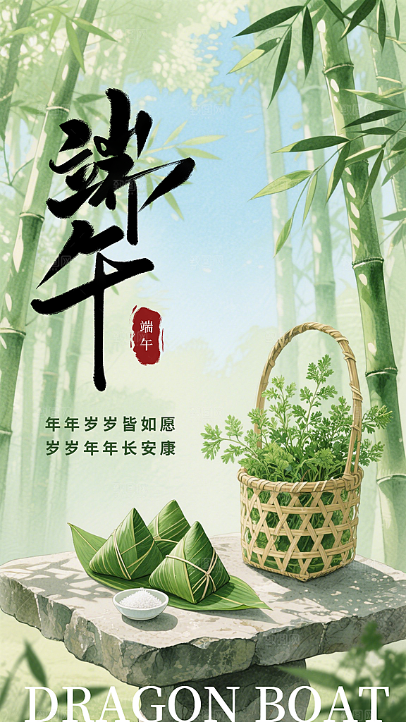 绿色简约端午节宣传海报