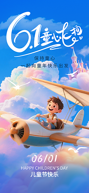 六一儿童节派对童年梦想游戏宣传海报