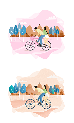 扁平插画风格人物情侣骑行