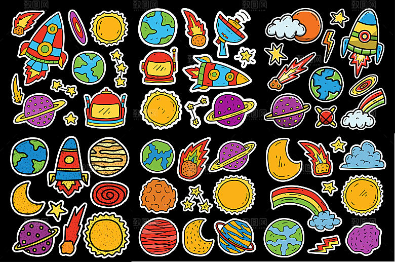 太空插画贴纸元素