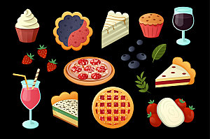 甜品食品手绘插画贴纸