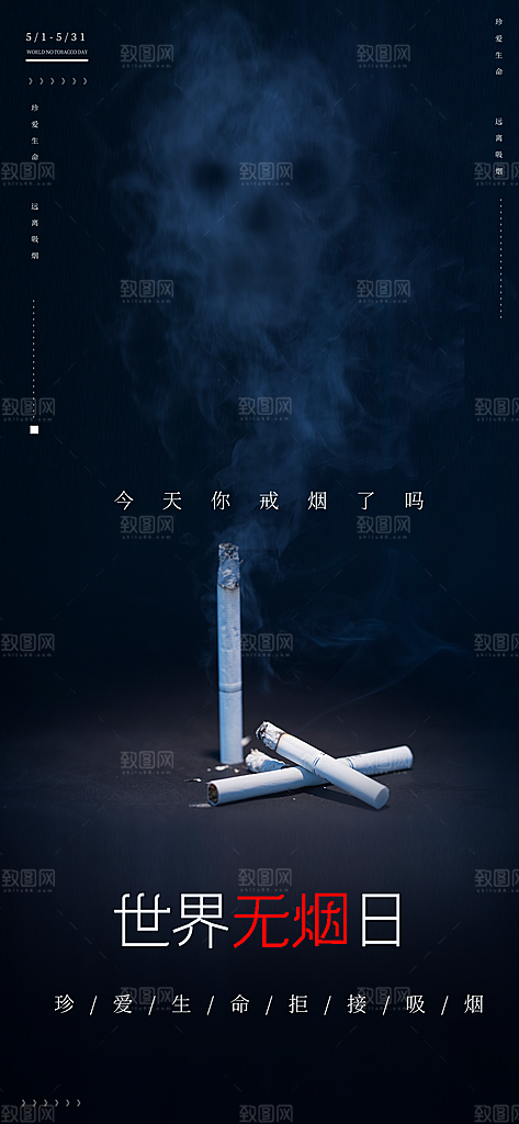 世界无烟日禁止吸烟拒绝二手烟健康海报