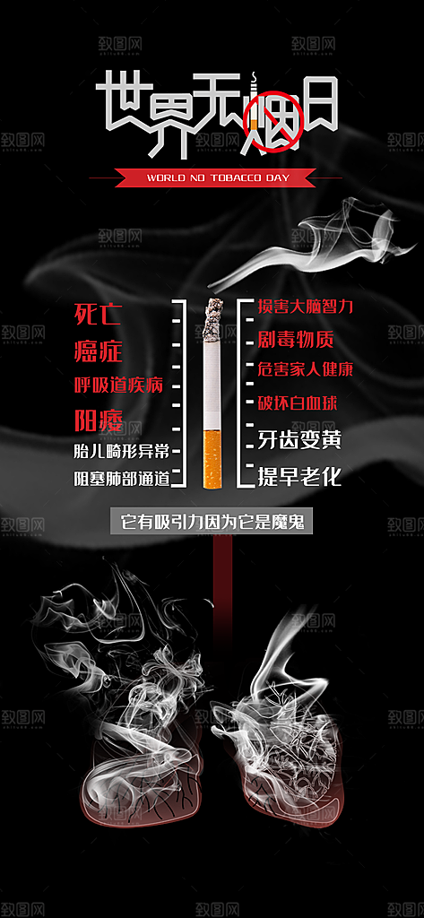 世界无烟日禁止吸烟拒绝二手烟健康海报