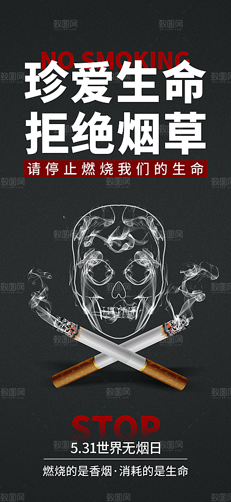 世界无烟日禁止吸烟拒绝二手烟健康海报