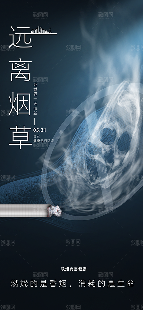 世界无烟日禁止吸烟拒绝二手烟健康海报