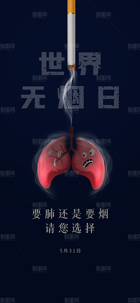 世界无烟日禁止吸烟拒绝二手烟健康海报