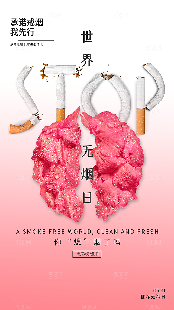 世界无烟日禁止吸烟拒绝二手烟健康海报