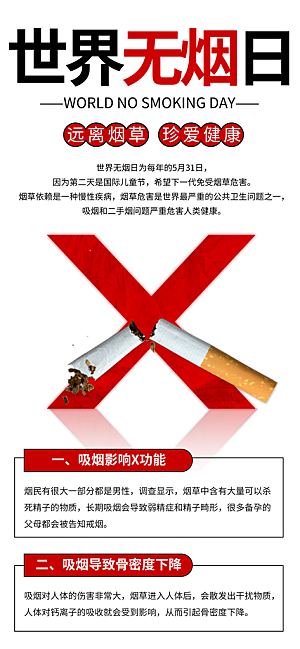 世界无烟日禁止吸烟拒绝二手烟健康海报