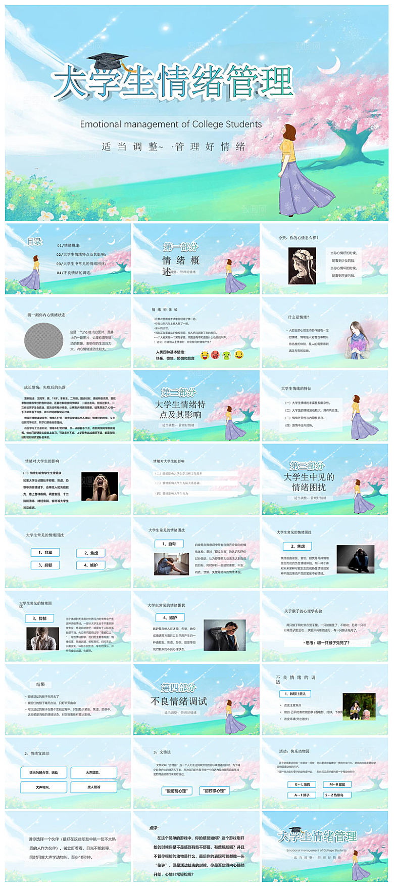学生心理健康教育卡通班会讲座课件