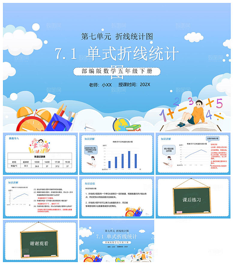 卡通可爱通用中小学生数学教师说课教学课件