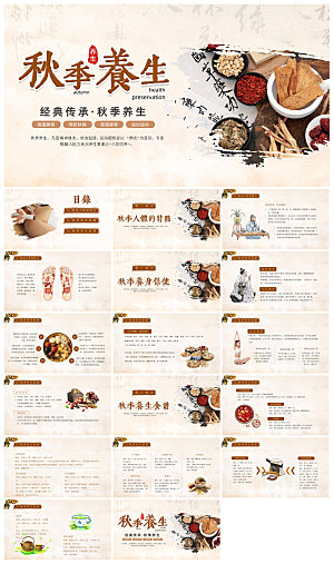 简约传统中国风秋季中药养生保健宣传课件