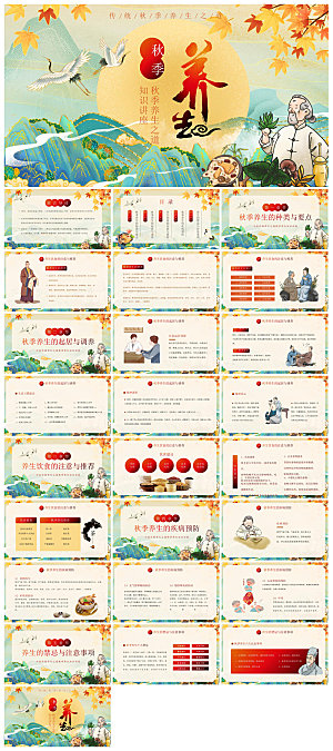 简约传统中国风秋季中药养生保健宣传课件