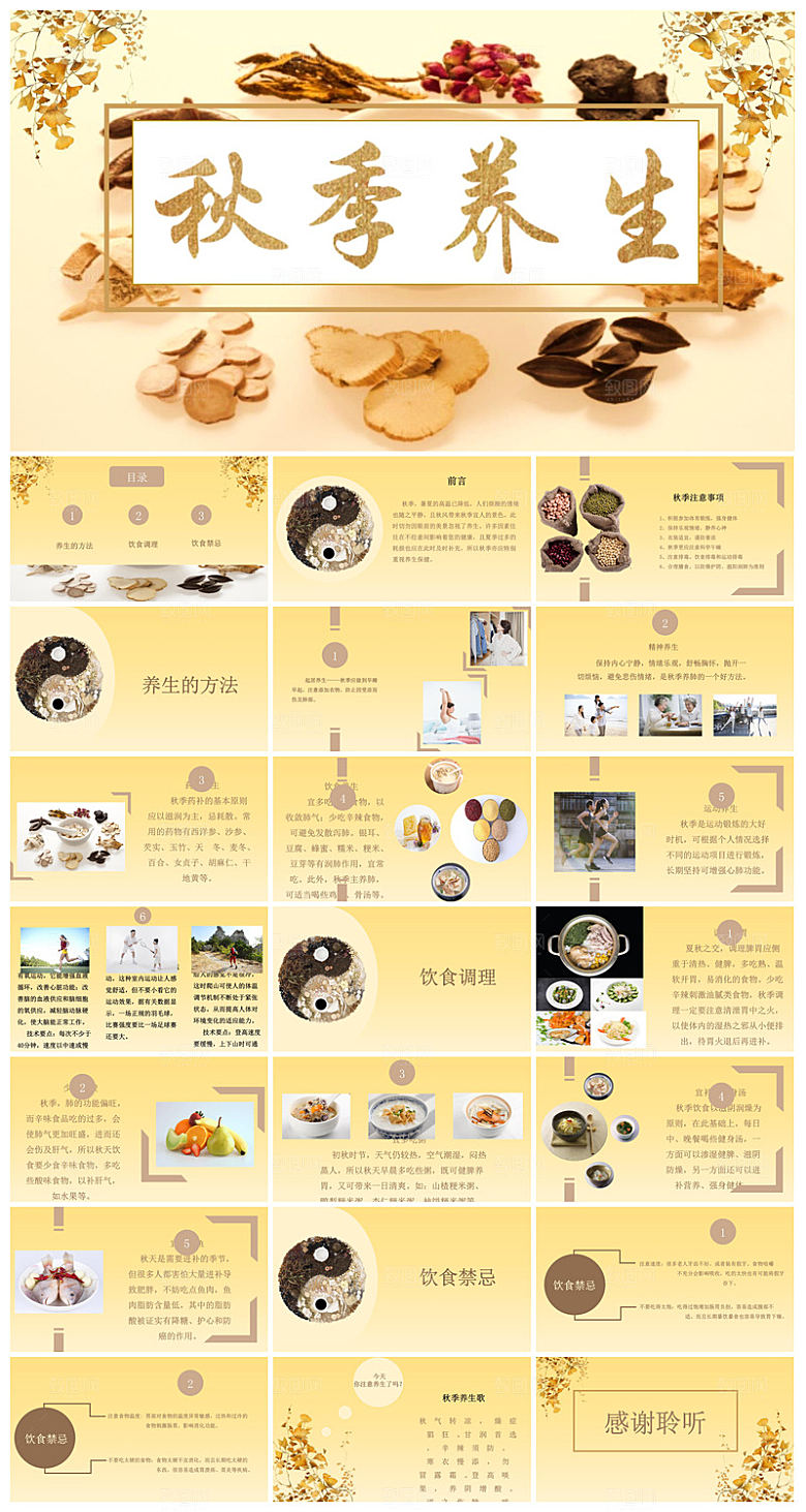 简约传统中国风秋季中药养生保健宣传课件