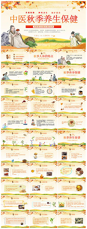 简约传统中国风秋季中药养生保健宣传课件
