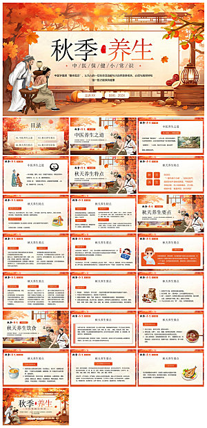 简约传统中国风秋季中药养生保健宣传课件