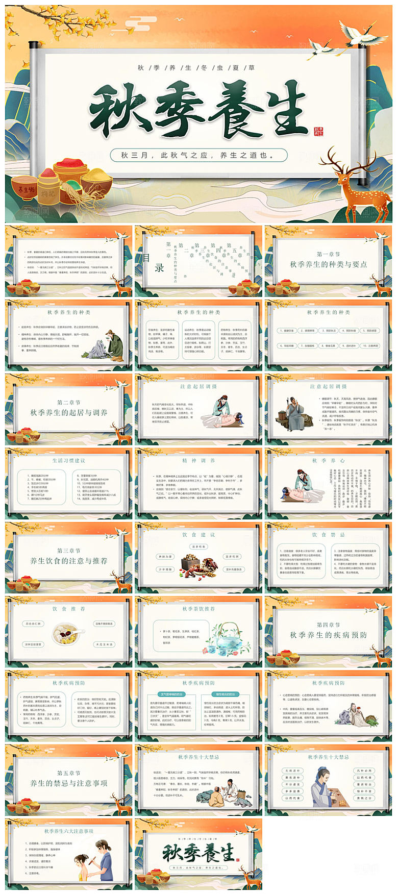 简约传统中国风秋季中药养生保健宣传课件