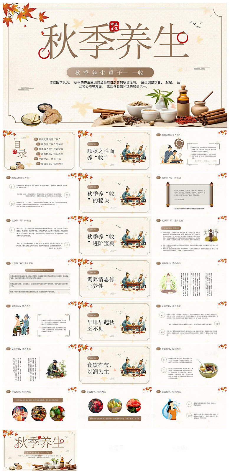 简约传统中国风秋季中药养生保健宣传课件
