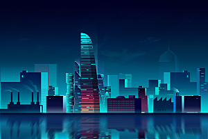 城市夜景插画海报