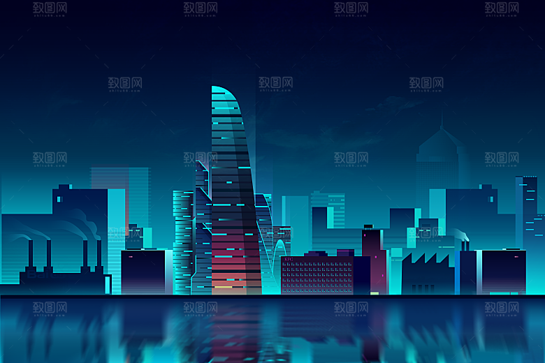 城市夜景插画海报