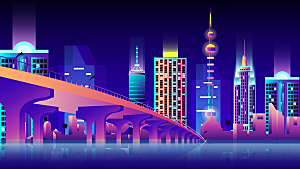 城市夜景插画海报