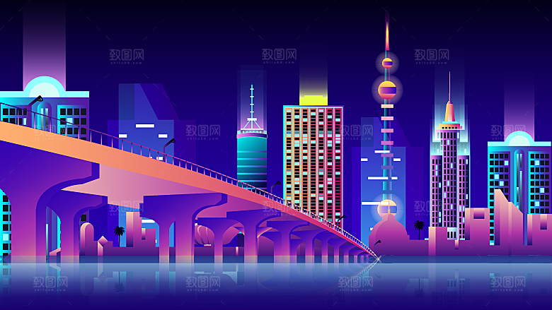 城市夜景插画海报