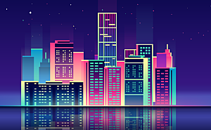 城市夜景插画海报