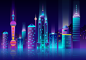 城市夜景插画海报