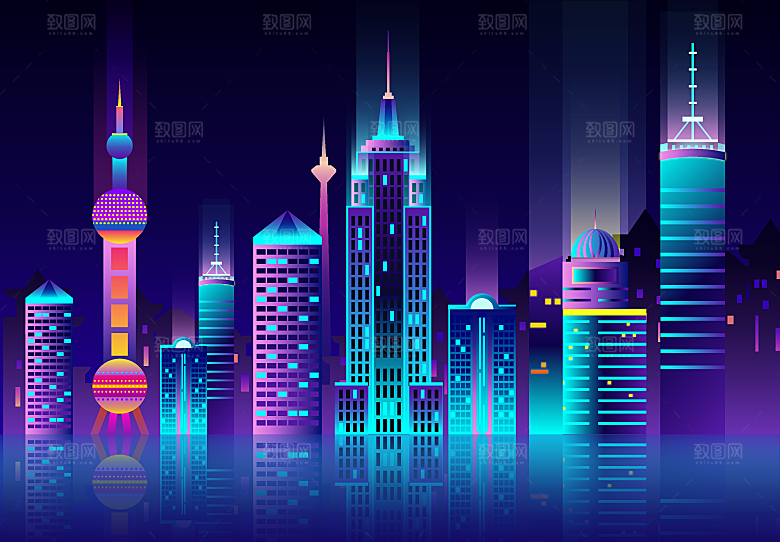 城市夜景插画海报