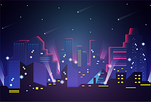 城市夜景插画海报