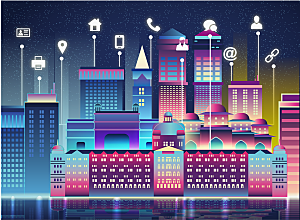 城市夜景插画海报