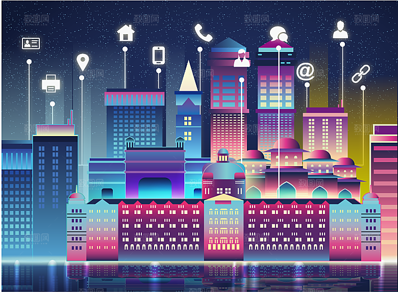 城市夜景插画海报